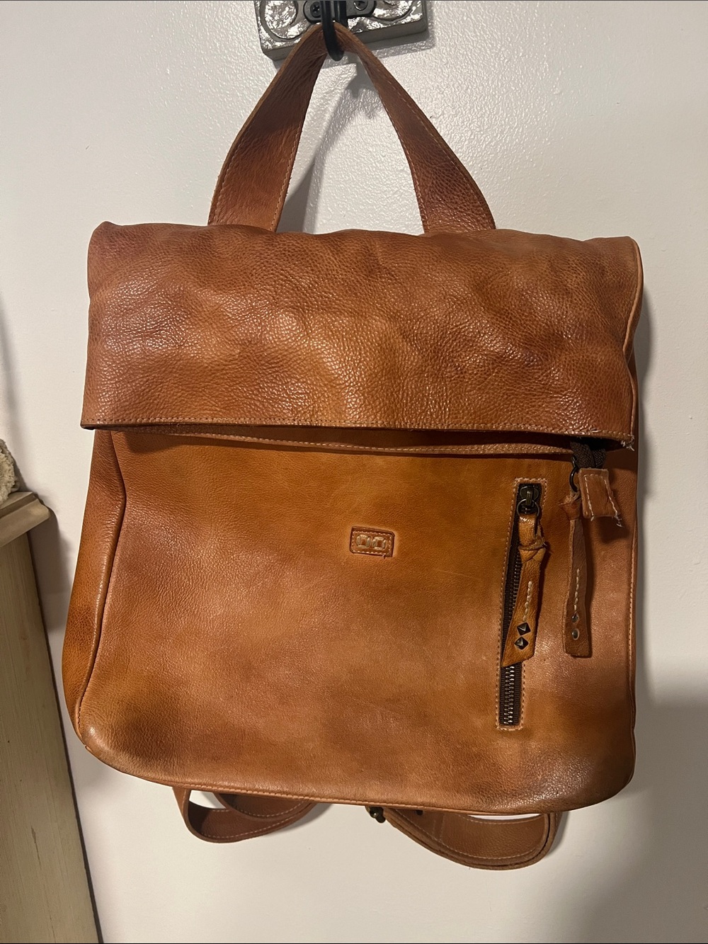 Bed Stu Tan Leather Fold-Top Backpack